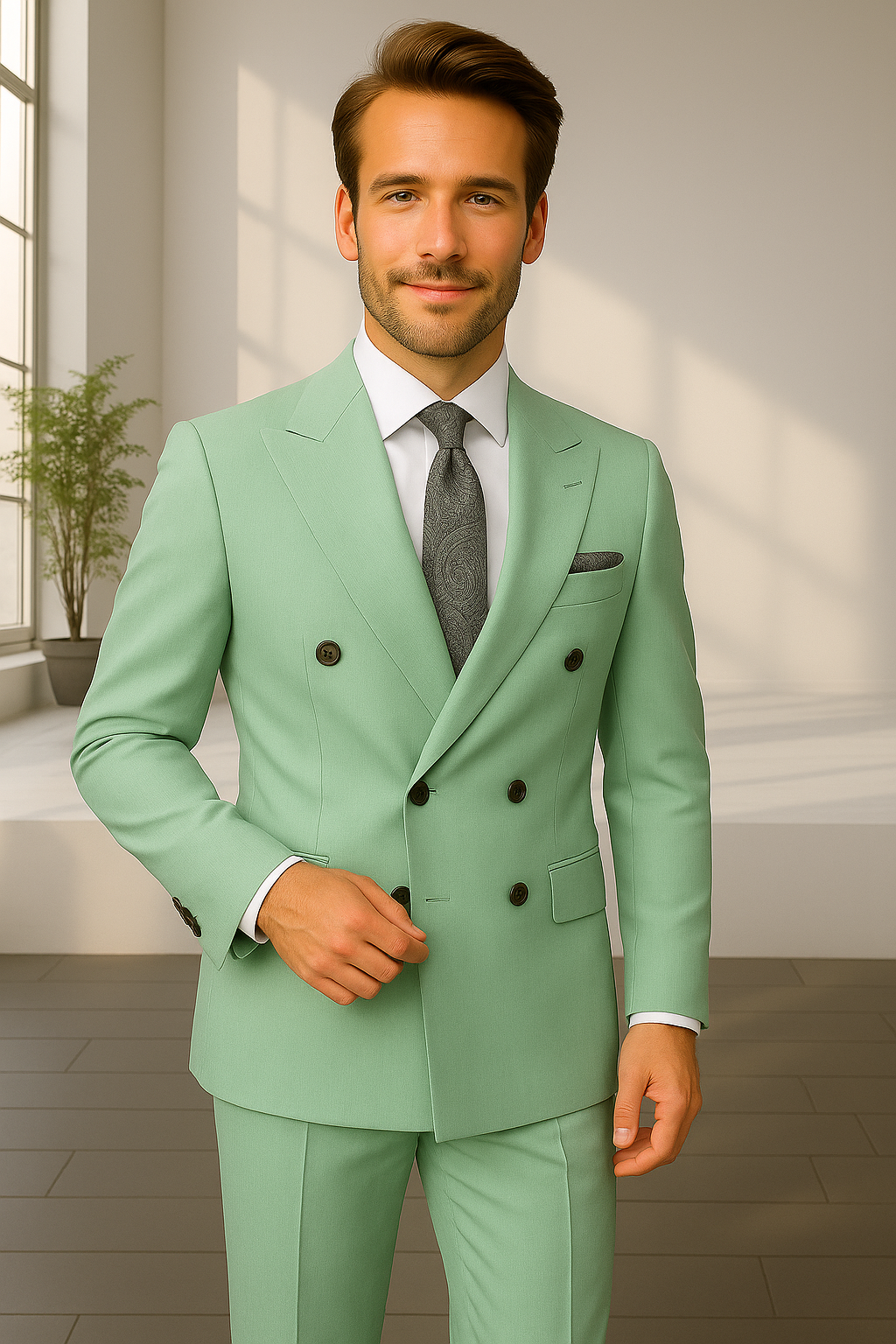 Italian Wool Double Breasted Pinstripe Suit