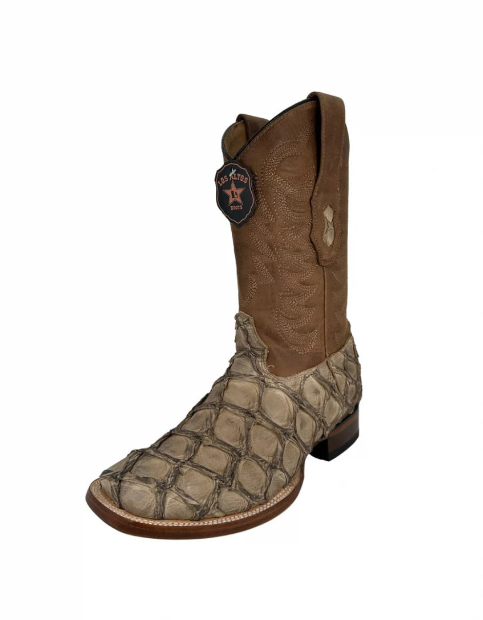 Men's Mocha Pirarucu Wide Square Toe Boot