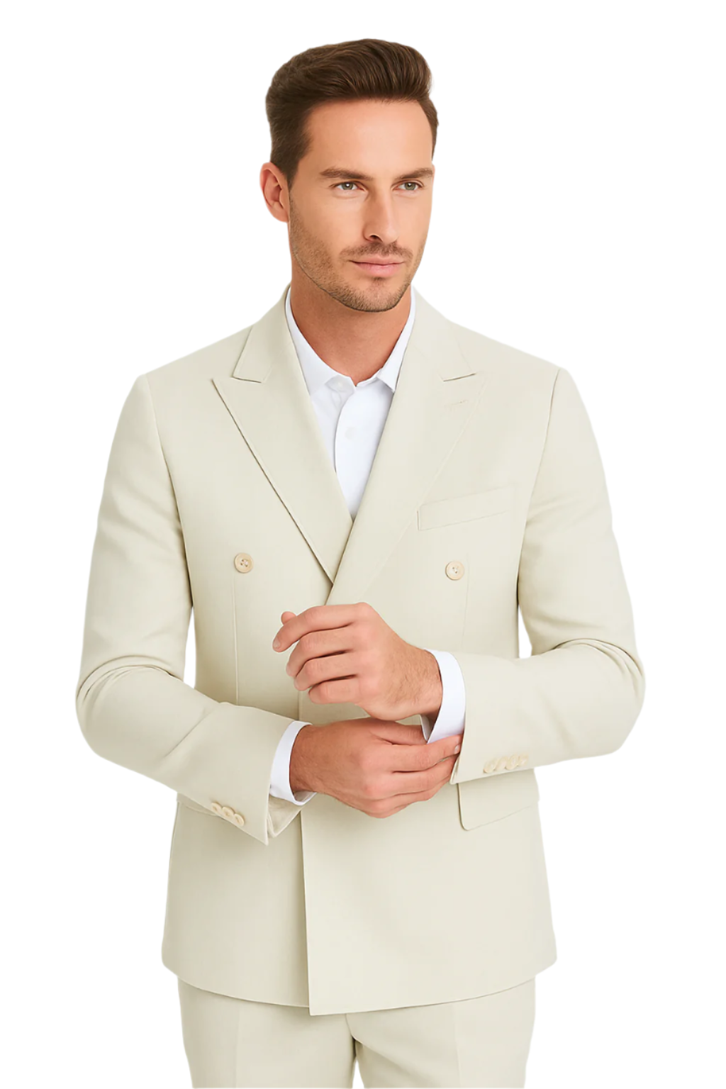 Ivory Double Breasted Linen Suit - Cream Color Summer Suit