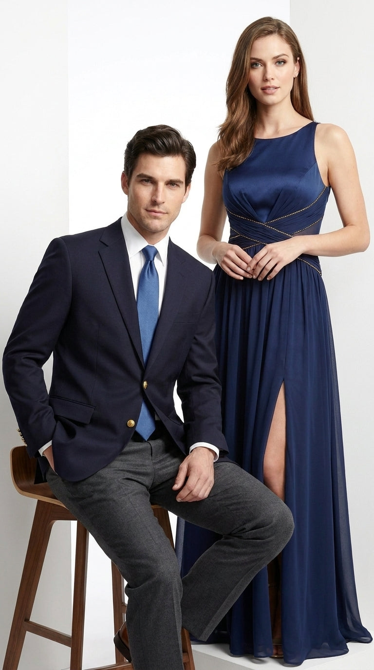 Men’s Classic Navy Blue Sport Coat with Brass Buttons, Handmade Formal Business Blazer