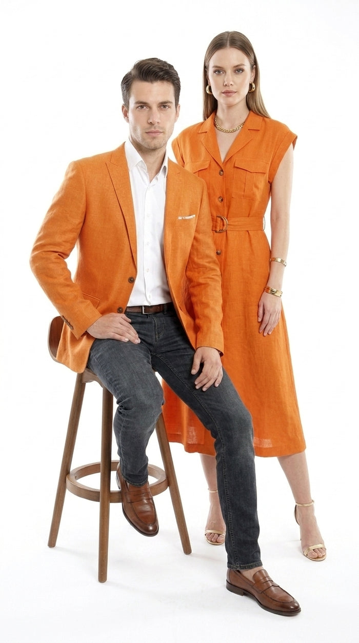 Empire Men’s Orange Two Button Summer Blazer, Lightweight Dress Sport Coat for Parties and Weddings