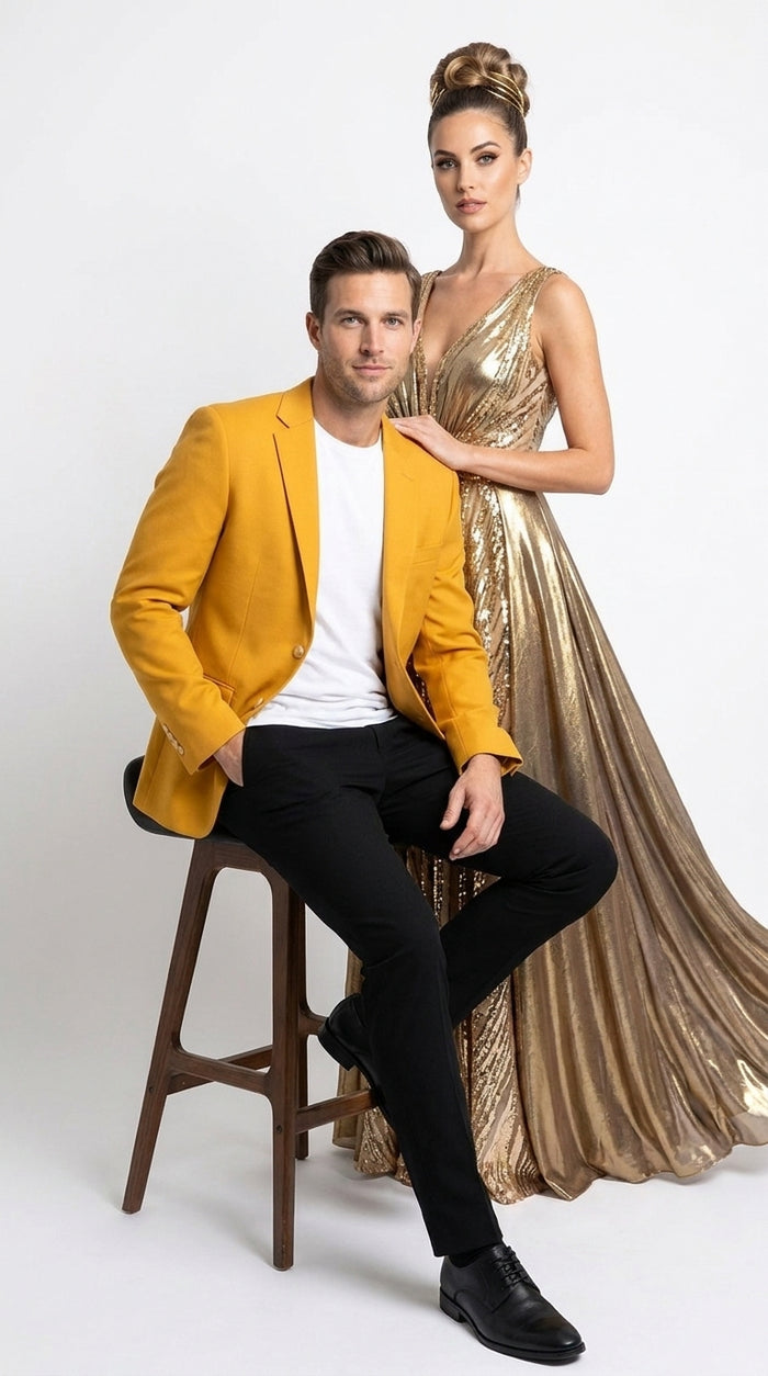 Executive Apparel Ultralux Men’s Gold Blazer Jacket, Formal Party Sport Coat for Weddings and Events