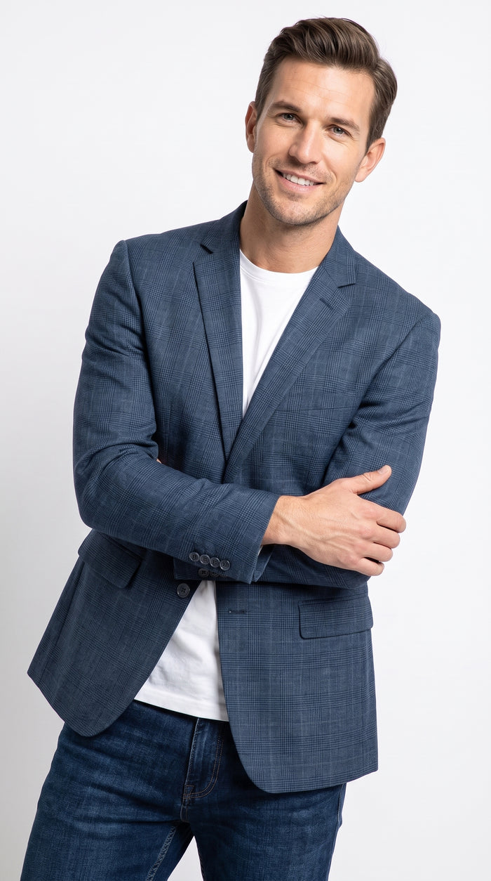 Men’s Blue Single Breasted 2 Button Blazer, Formal Dress Sport Coat for Business and Events