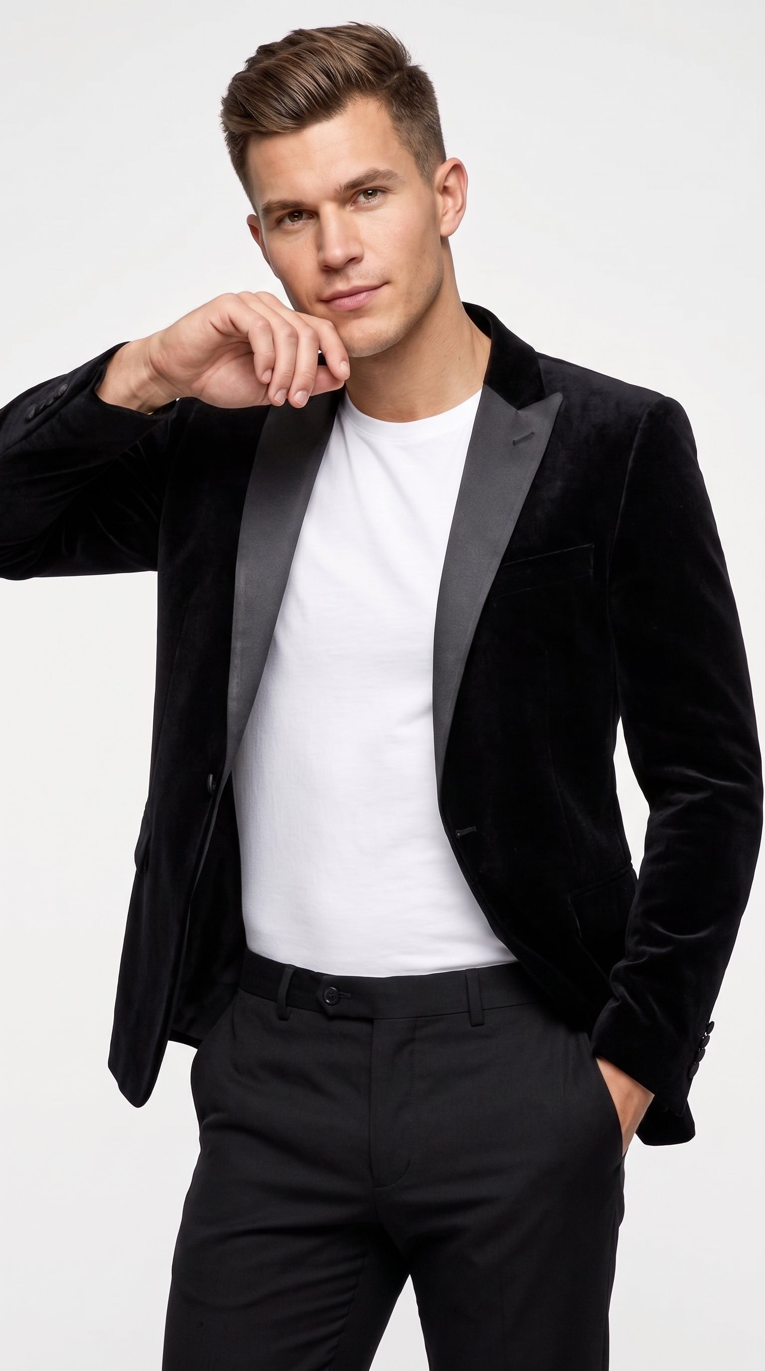Men’s Black Big and Tall Velvet Blazer with Satin Lapel, Formal Sport Coat for Wedding and Prom