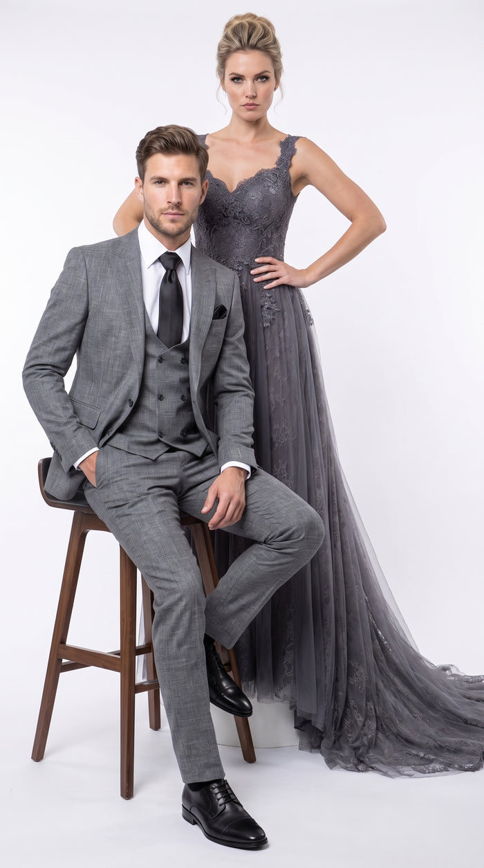 ROSSI MAN Max RM1784 Men’s Grey 3 Piece Suit, Formal Wedding Business Dress Suit