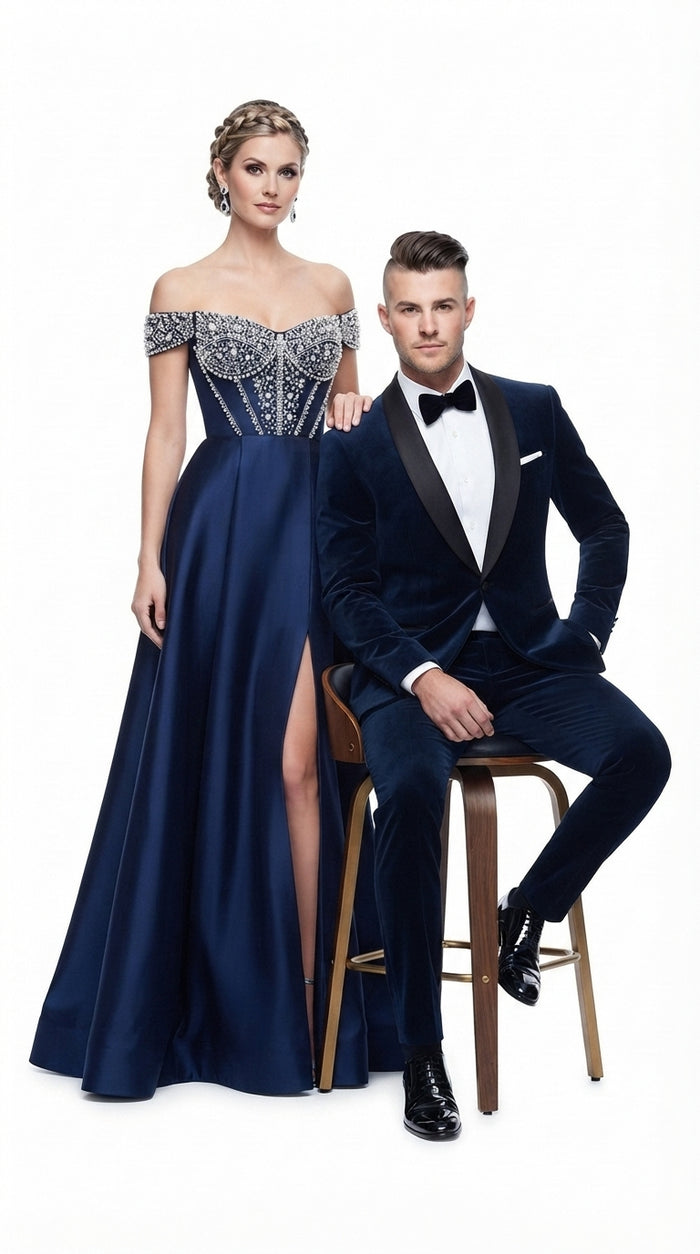 Men’s 007 James Bond Navy Wool Tuxedo – Black Satin Shawl Lapel Wedding and Formal Suit