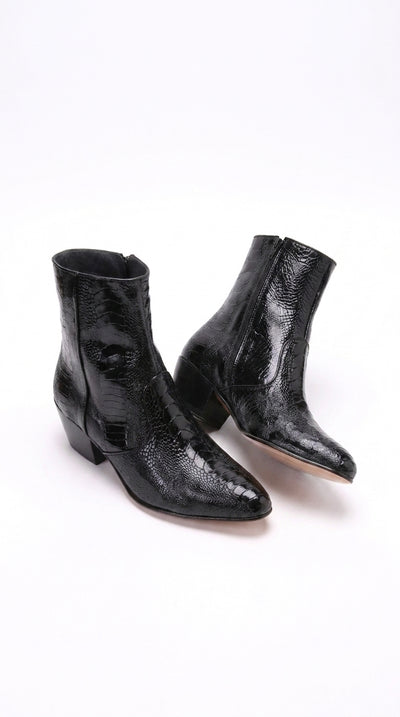 Los Altos Men’s Black Exotic Skin Dress Ankle Boots, Short Western Cowboy Boots