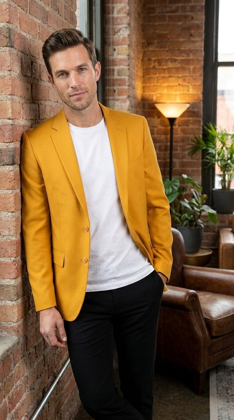 Executive Apparel Ultralux Men’s Gold Blazer Jacket, Formal Party Sport Coat for Weddings and Events