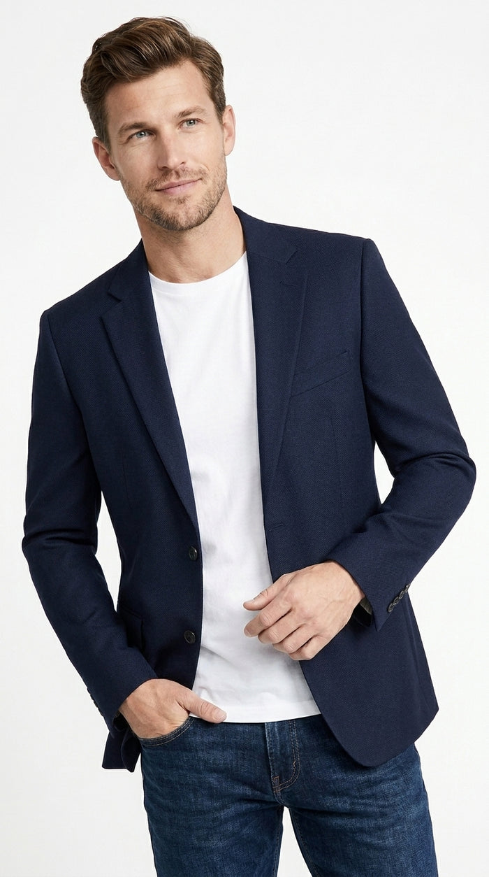Two Button Solid Pattern Navy Women Blazer