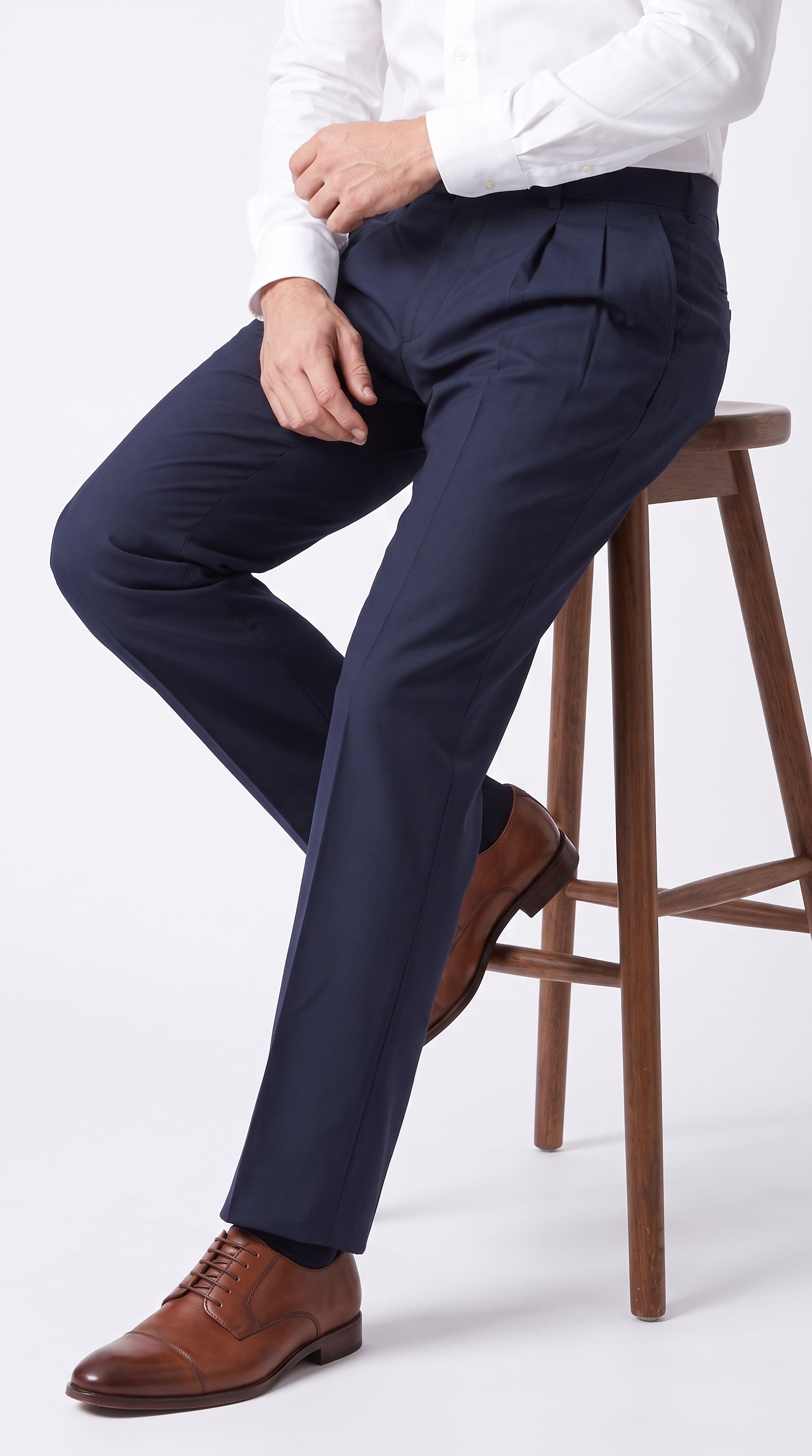 Men’s Navy Double Pleated Dress Pants, Formal Slacks for Business, Church and Special Events