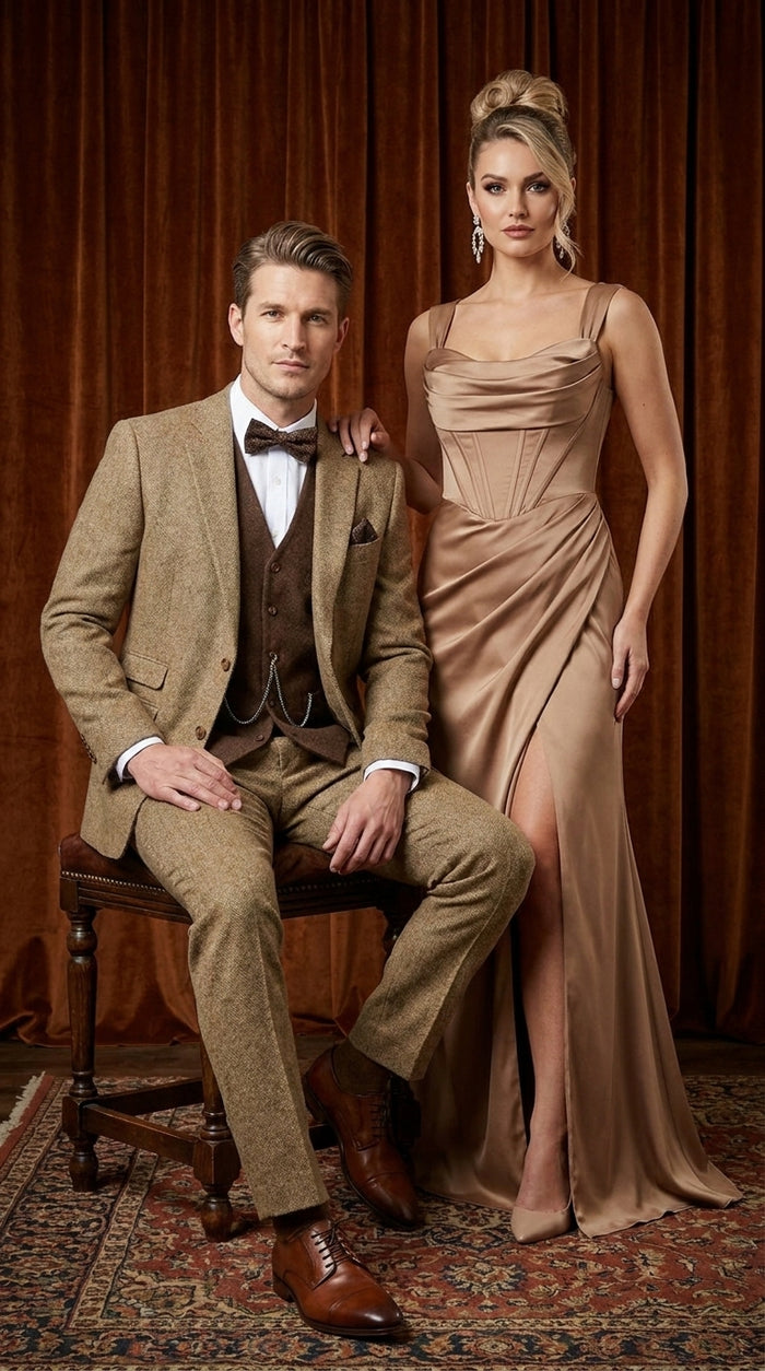 Men’s Great Gatsby 3-Piece Suit – Tobey Maguire Inspired 1920s Vintage Wedding Costume in Tan