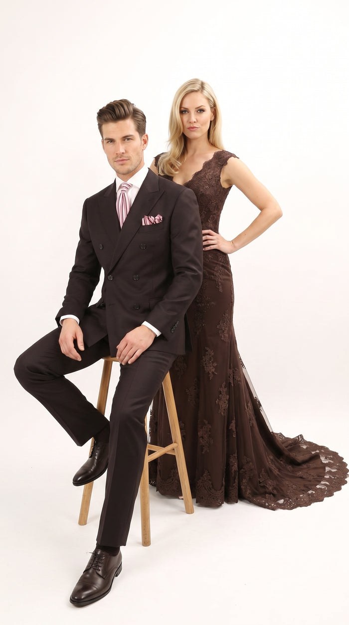 Apolo King Men’s Black Double Breasted Wool Suit, Classic Formal Wedding Business Dress Suit