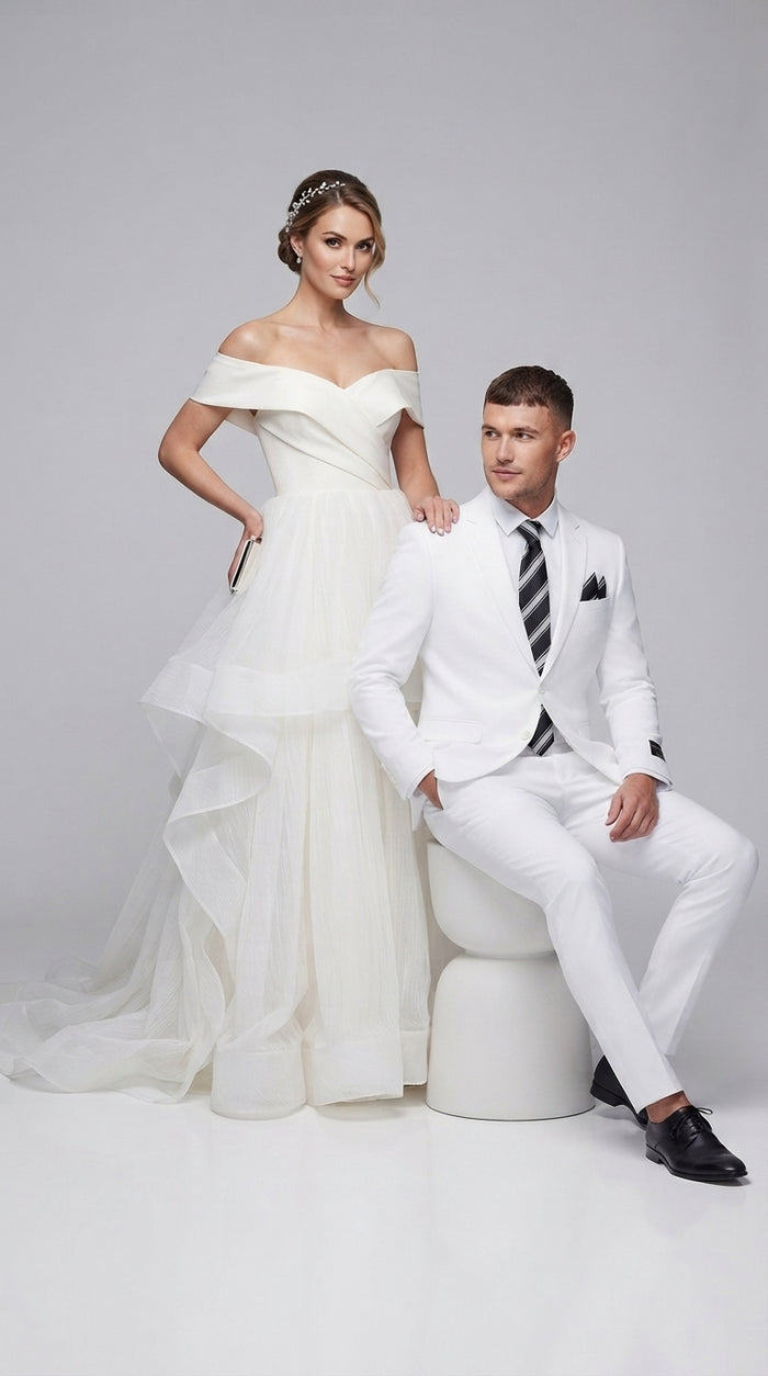 Men’s White Wedding Suit, 2 Button Formal Groom Prom Dress Suit
