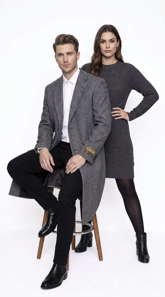 Men’s Grey Big and Tall Long Overcoat, Winter Dress Topcoat Outerwear Coat Up to Size 68