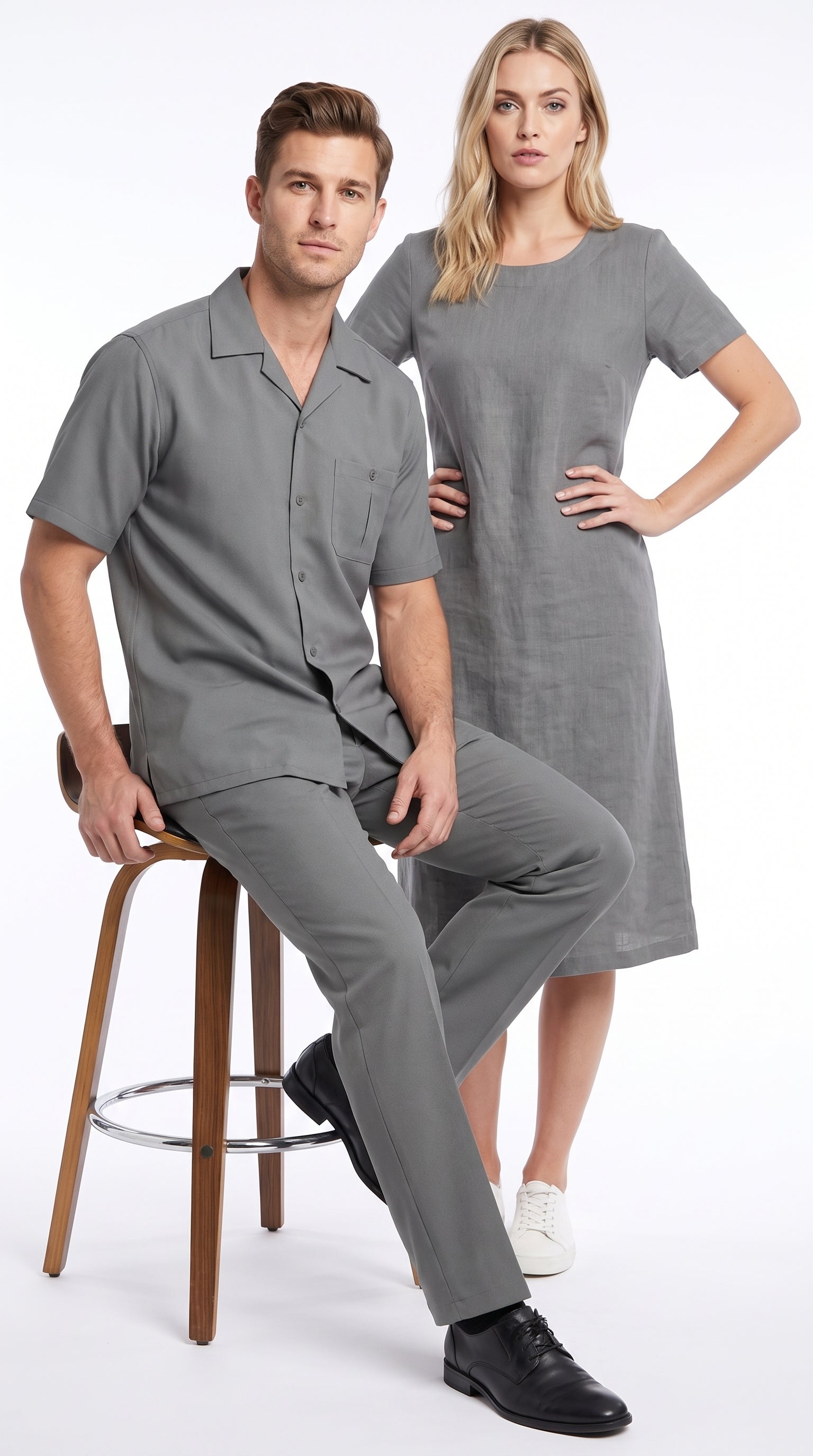 Men’s Grey Big and Tall Walking Suit, Short Sleeve Casual Shirt and Pants Set up to 6XL