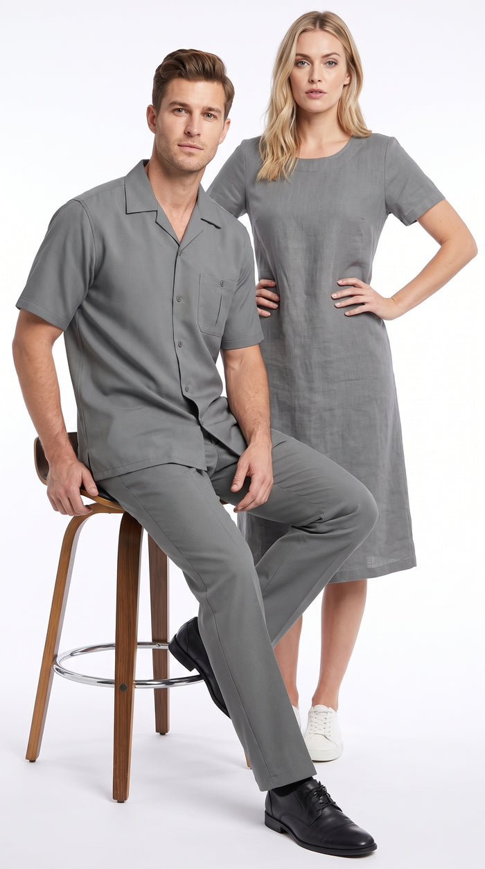 Men’s Grey Big and Tall Walking Suit, Short Sleeve Casual Shirt and Pants Set up to 6XL