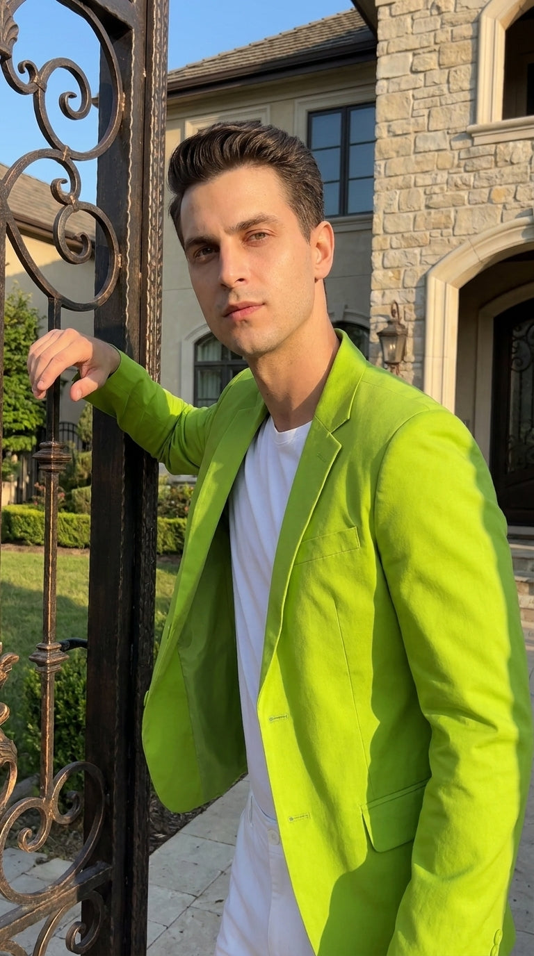 Men’s Apple Green Summer Sport Coat, Lime Green Classic Fit Blazer for Parties and Casual Events