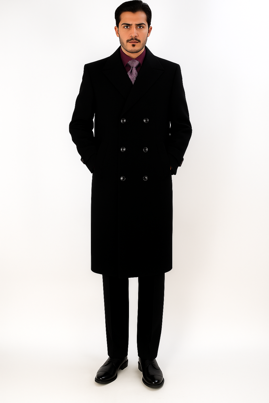 Apollo King Men's Full Length Top Coat Banded Wrists