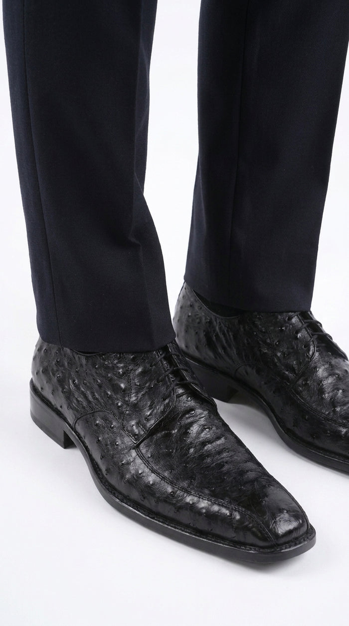 Men’s Exotic Ostrich Oxford Dress Shoes, Black and Brown Lace-Up Ostrich Skin Formal Shoes