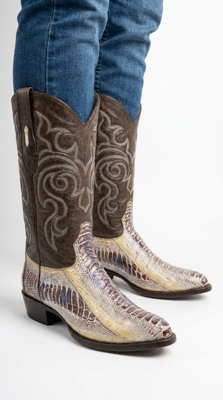 Los Altos Men’s Natural Ostrich Leg Cowboy Boots, Exotic Western Dress Boots