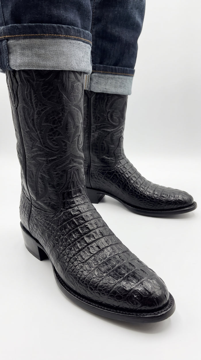 Los Altos Men’s Black Western Boots, Exotic Cowboy Dress Boots for Rodeo and Country Wear