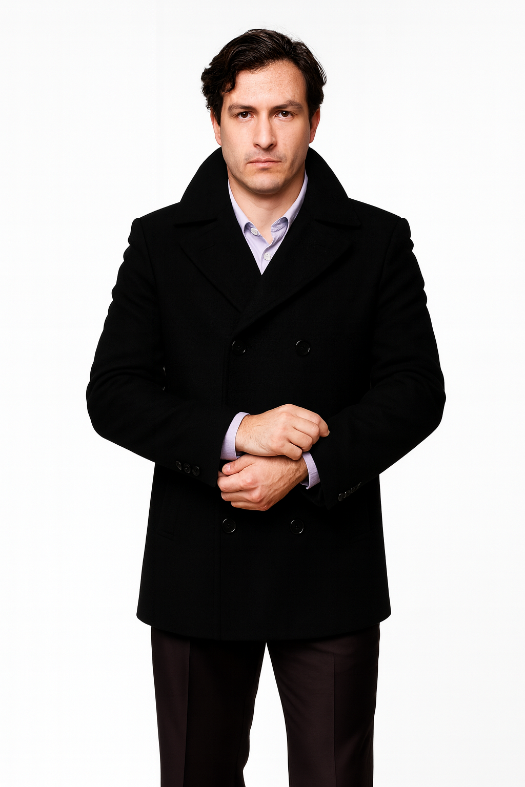 Men's Black Six Button Double Breasted Cheap Priced Mens Wool Peacoat Jacket