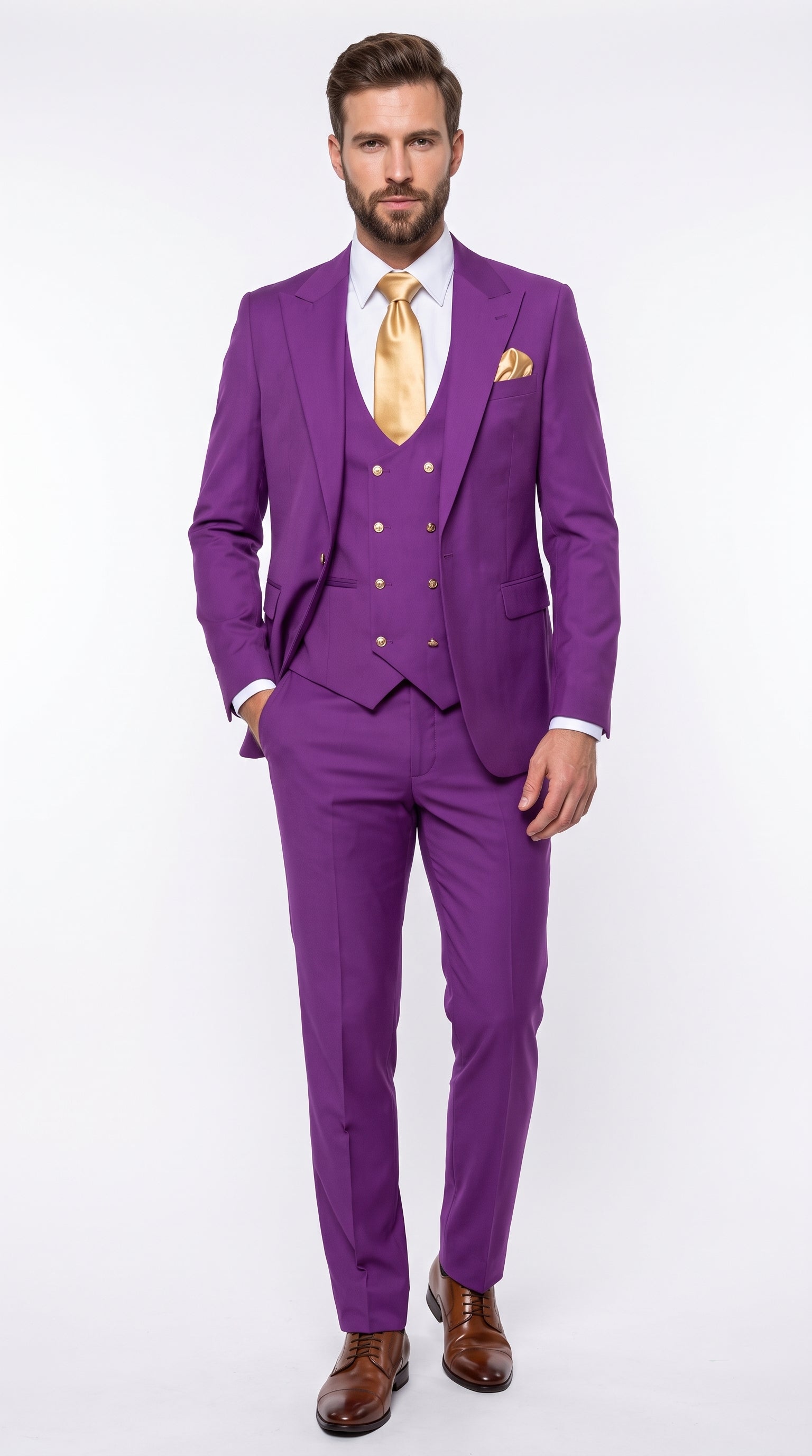Rossi Man BOND RM1778 Men's Purple 3 Piece Suit, Slim Fit Formal Weddi