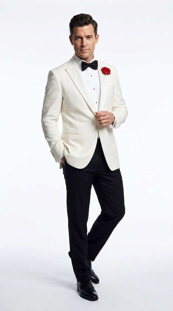Men’s James Bond Inspired White Suit Costume, Classic Spy Formal Tuxedo Dinner Jacket Outfit