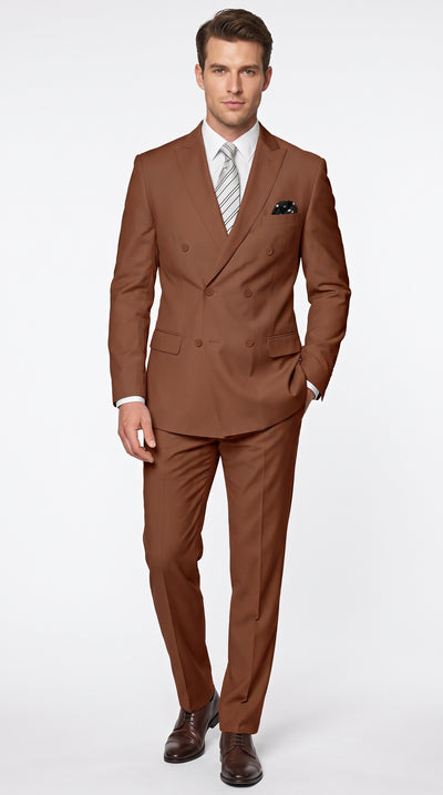 Men’s Copper Double-Breasted Wool Suit – Designer 6-Button Peak Lapel Formal Wedding Suit