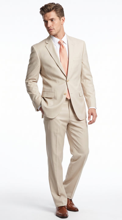 Men’s Light Tan Beige 2 Button Wedding Suit Separates, Mix and Match Jacket and Pants Any Size