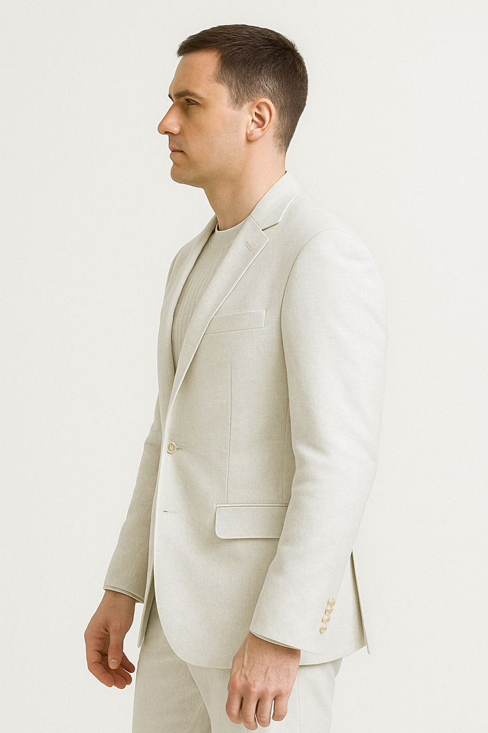 Two Piece Linen Suit Hybrid Fit No Collar