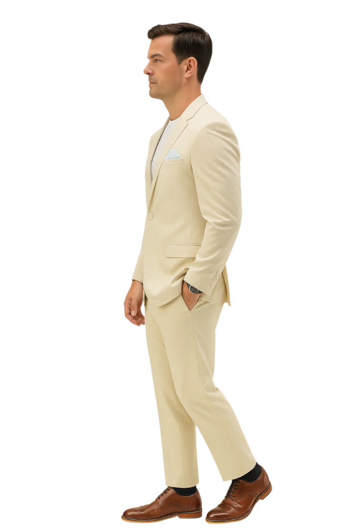 Two Piece Linen Suit Hybrid Fit No Collar