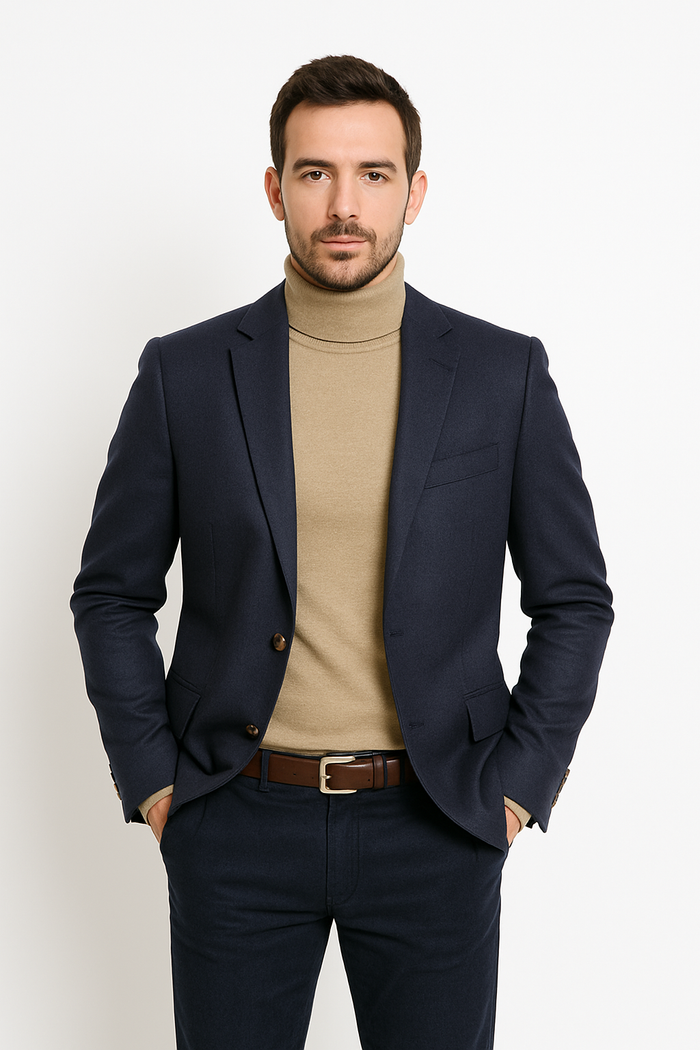 Navy Cashmere Two Button Jacket with Notch Lapel