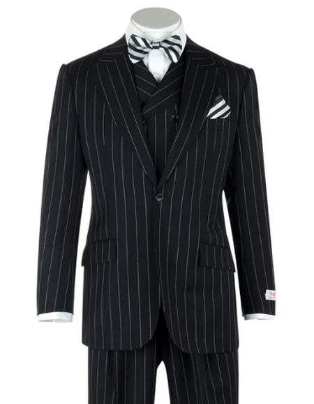Men’s Black Birdseye Modern Fit Wool Suit & Vest
