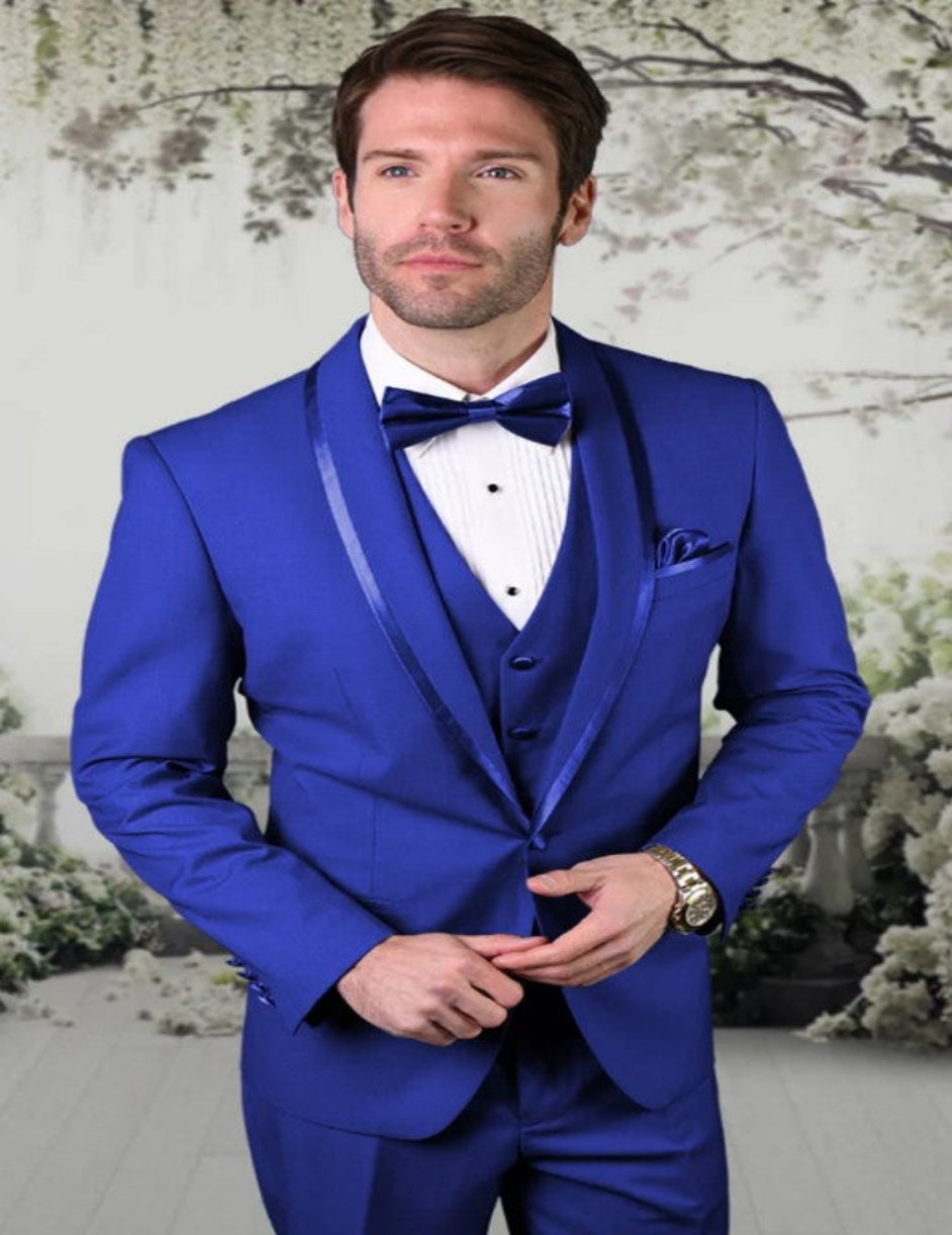 Royal Blue Modern Shawl Lapel Prom Suit