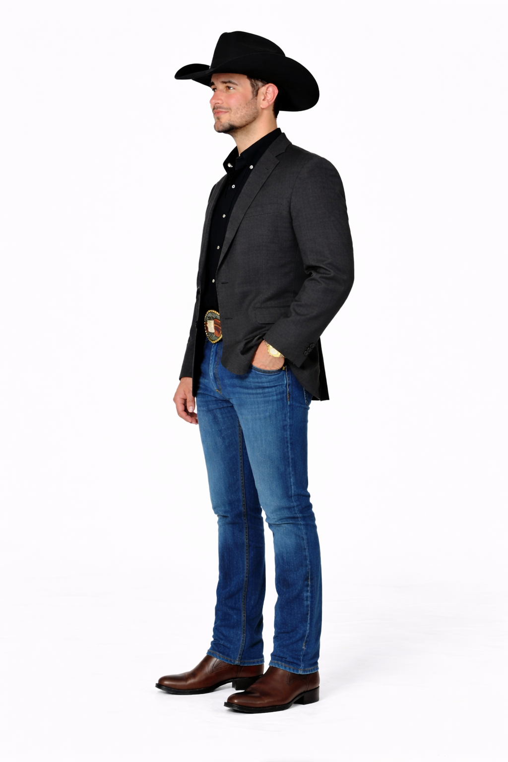 Modern Cowboy Blazer for Men – Grey Western Jacket with Style