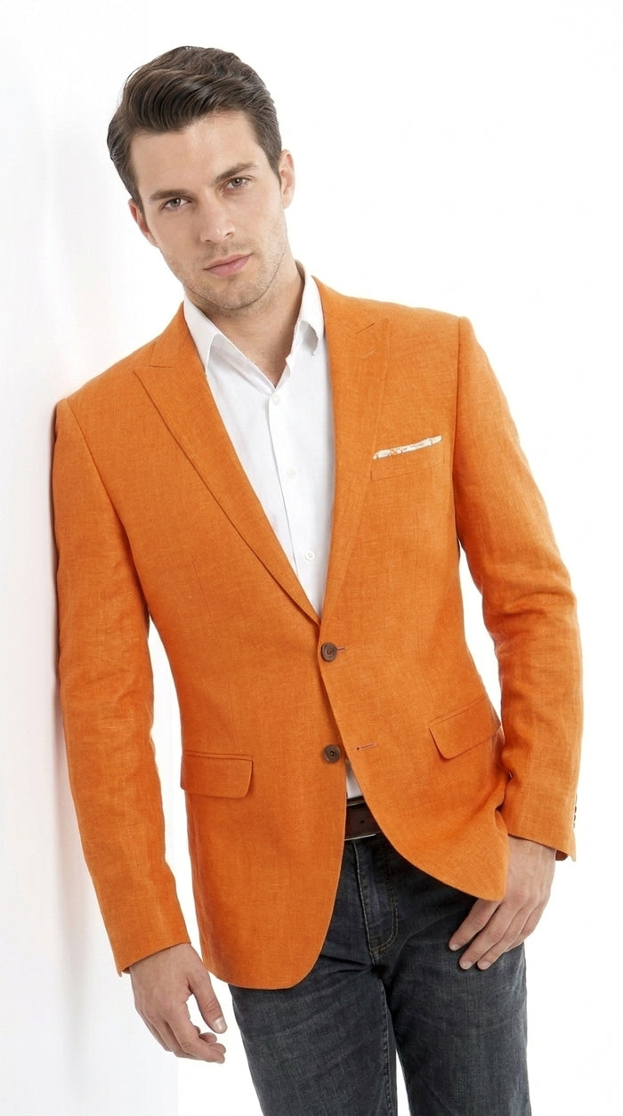 Empire Men’s Orange Two Button Summer Blazer, Lightweight Dress Sport Coat for Parties and Weddings