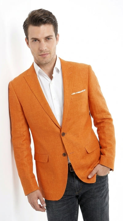 Empire Men’s Orange Two Button Summer Blazer, Lightweight Dress Sport Coat for Parties and Weddings