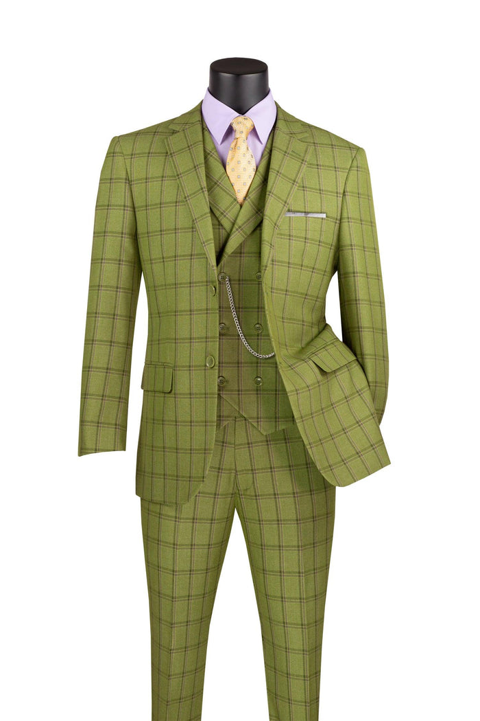 Windowpane Three Piece Suit in Moss Green