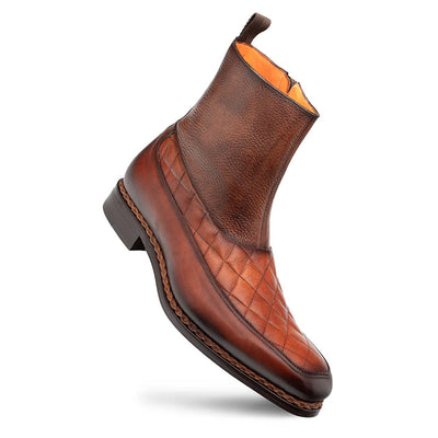 Mezlan Musico Cognac-Chocolate Calfskin Dress Zip Boots