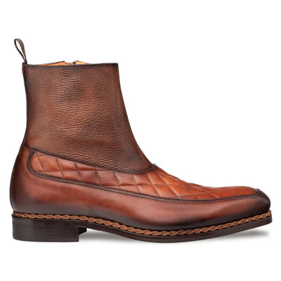 Mezlan Musico Cognac-Chocolate Calfskin Dress Zip Boots