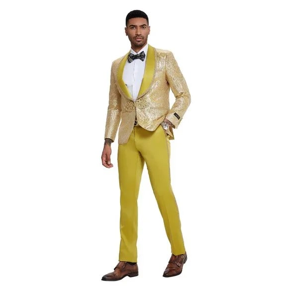2026 Mustard Paisley 2pc Suit by Tazzio