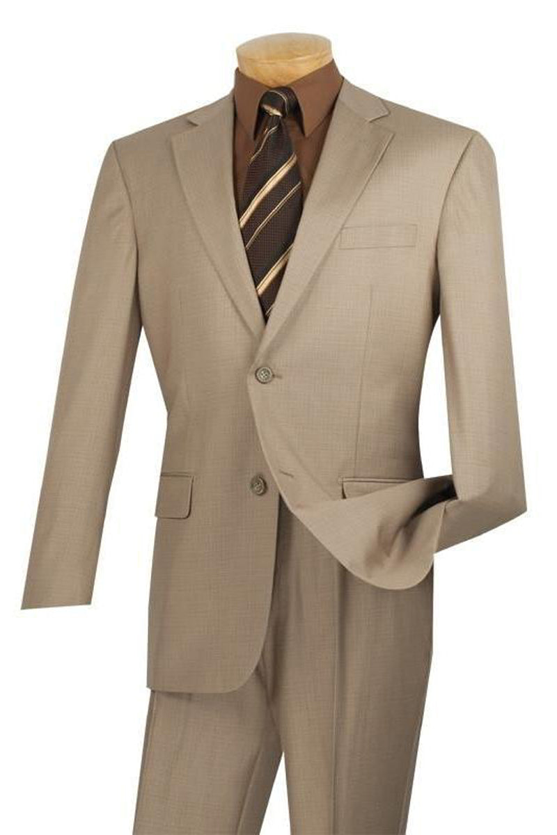 Men’s 2 Button Beige Textured Weave Suit