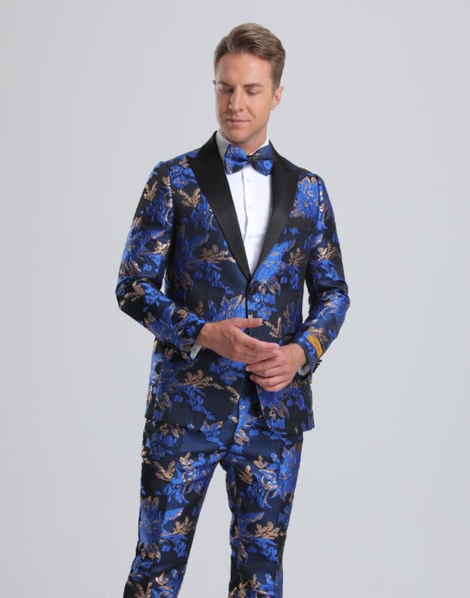 Royal Blue & Gold Paisley Prom Tuxedo