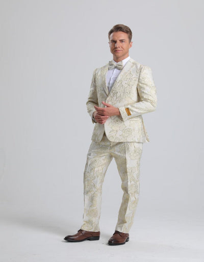 Ivory & Gold Floral Paisley Prom Tuxedo