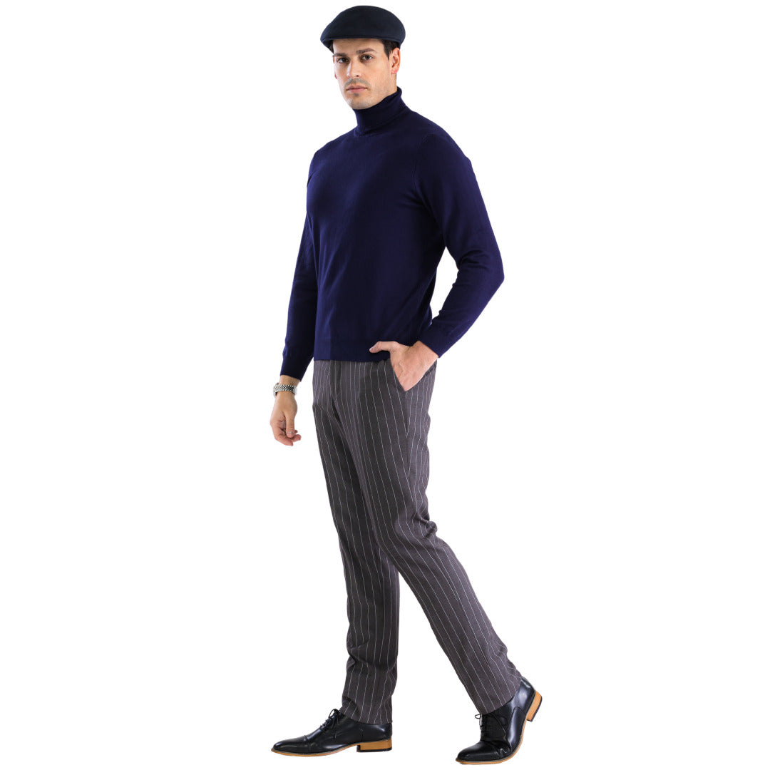 Navy Pullover Turtleneck Sweater for Men