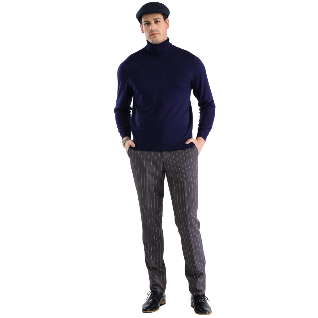 Navy Pullover Turtleneck Sweater for Men