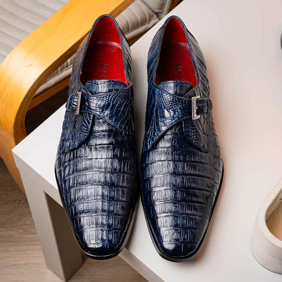 Rovigo Navy Crocodile Skin Single Monk Loafers