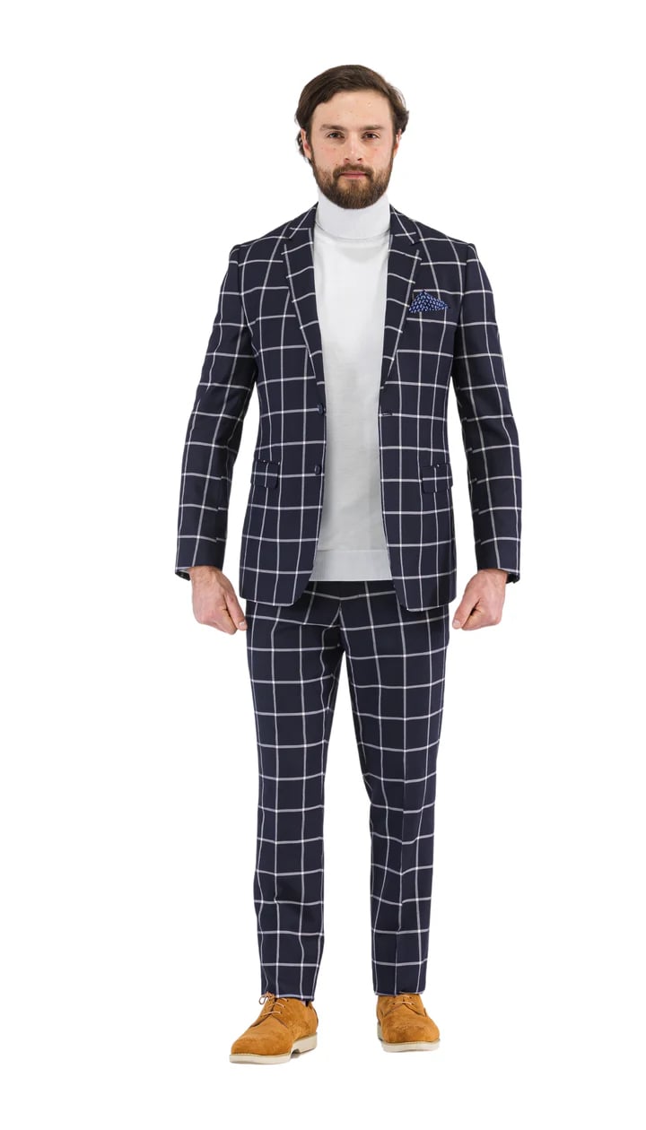 Harvy Fit Navy Check Plaid Suit by Rossiman