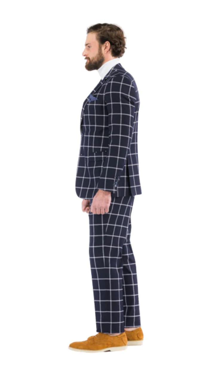 Harvy Fit Navy Check Plaid Suit by Rossiman
